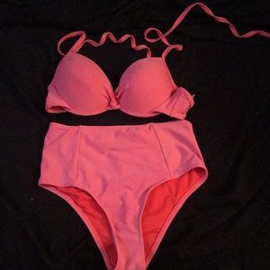 Hot pink two piece swimwear